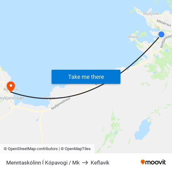 Menntaskólinn Í Kópavogi / Mk to Keflavík map