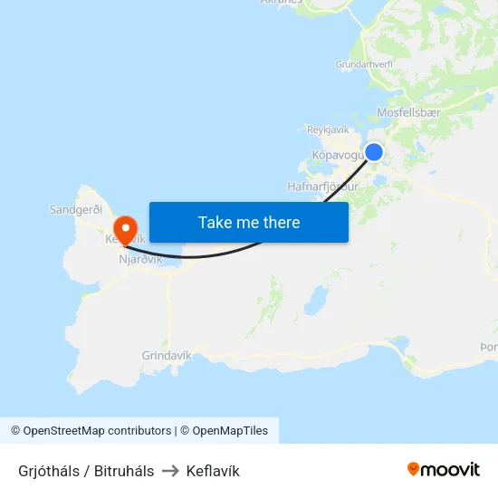 Grjótháls / Bitruháls to Keflavík map