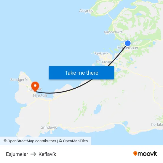 Esjumelar to Keflavík map