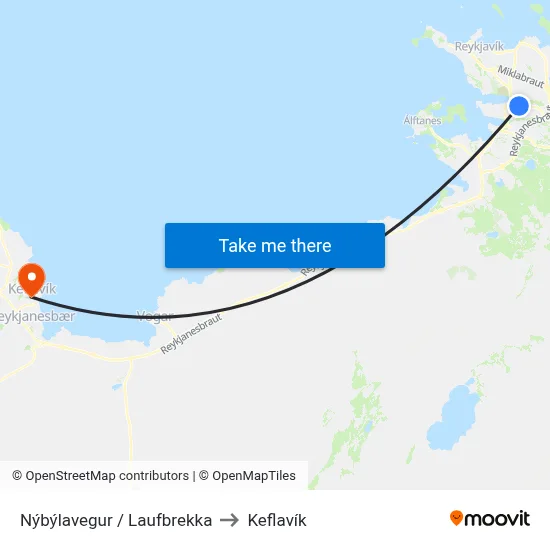 Nýbýlavegur / Laufbrekka to Keflavík map