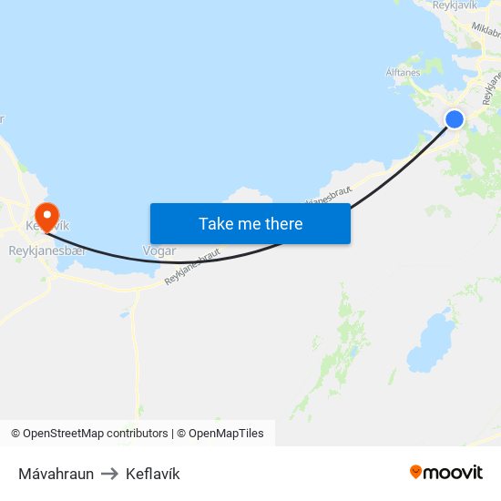 Mávahraun to Keflavík map