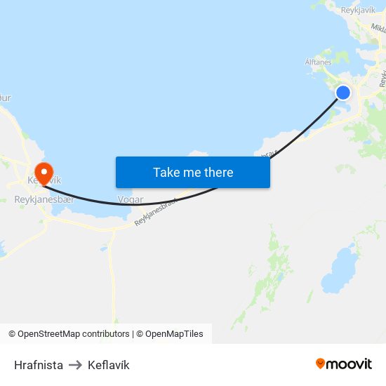 Hrafnista to Keflavík map