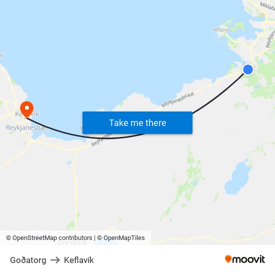 Goðatorg to Keflavík map