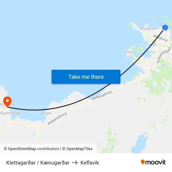 Klettagarðar / Kænugarðar to Keflavík map