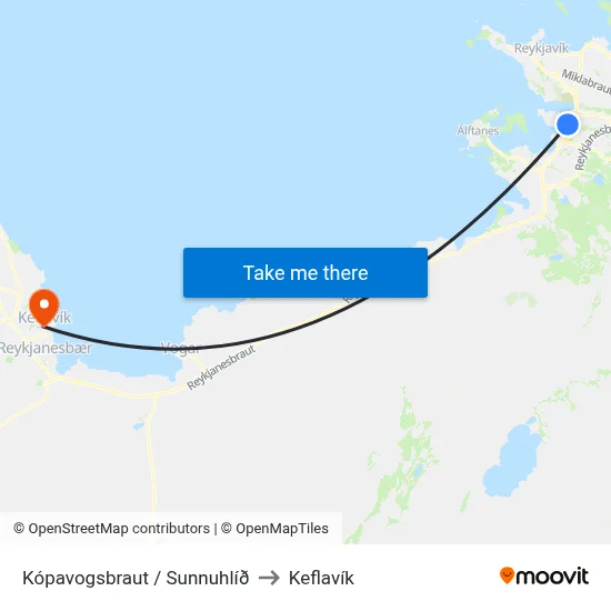 Kópavogsbraut / Sunnuhlíð to Keflavík map