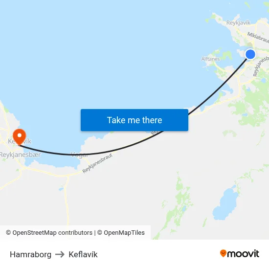 Hamraborg to Keflavík map