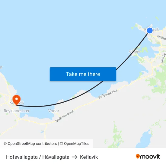Hofsvallagata / Hávallagata to Keflavík map