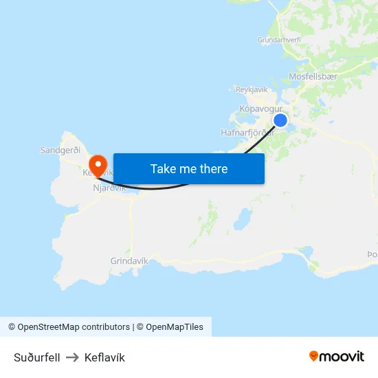 Suðurfell to Keflavík map