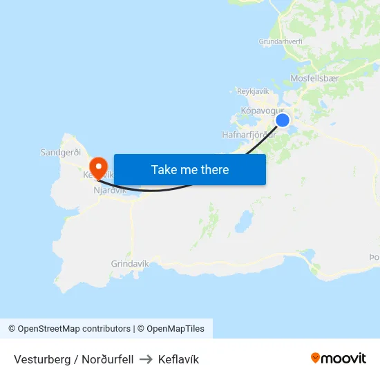 Vesturberg / Norðurfell to Keflavík map