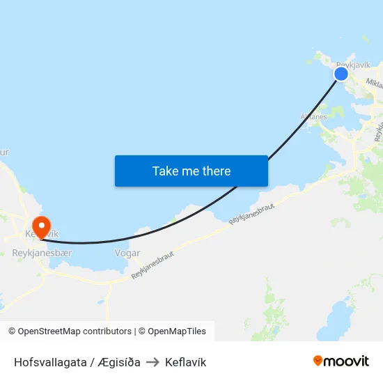 Hofsvallagata / Ægisíða to Keflavík map