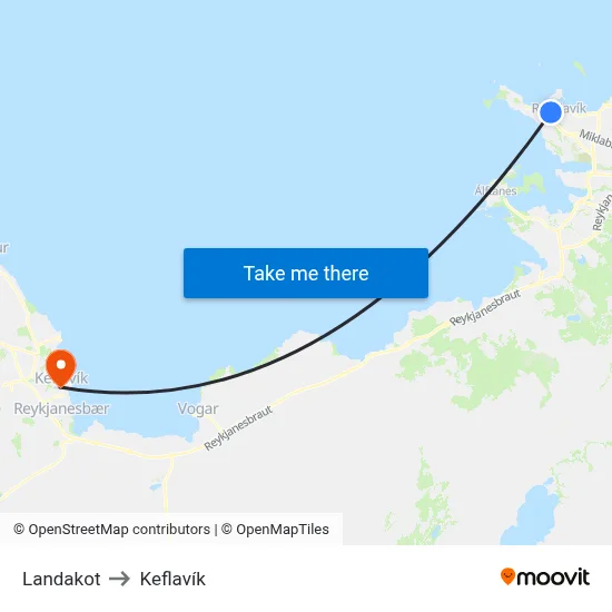 Landakot to Keflavík map