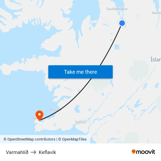 Varmahlíð to Keflavík map