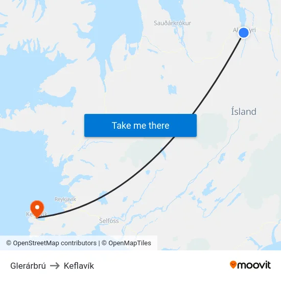 Glerárbrú to Keflavík map