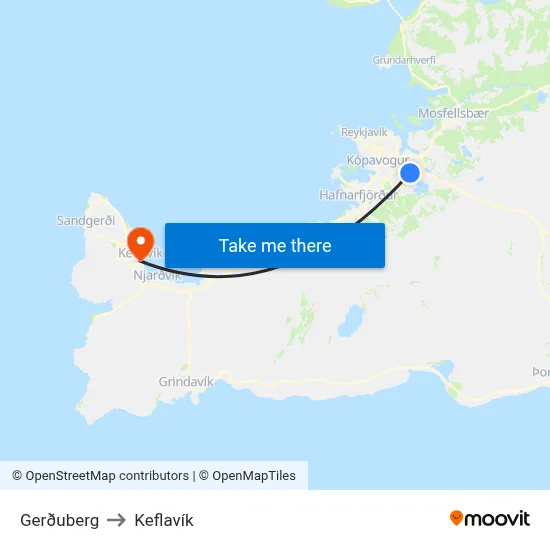 Gerðuberg to Keflavík map