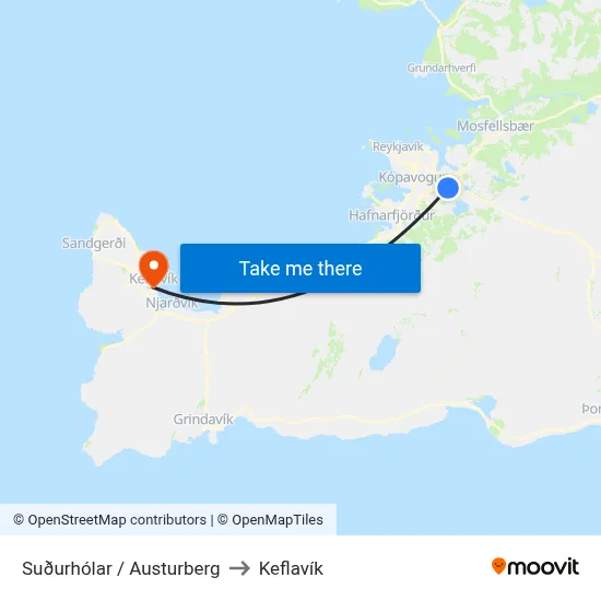 Suðurhólar / Austurberg to Keflavík map