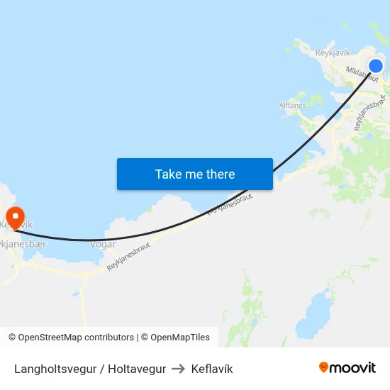 Langholtsvegur / Holtavegur to Keflavík map