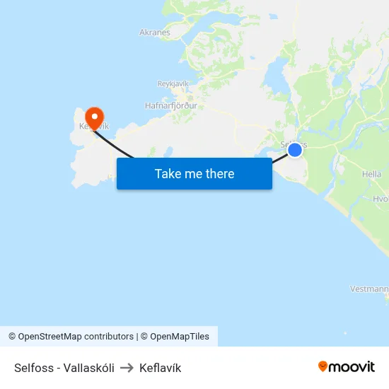 Selfoss - Vallaskóli to Keflavík map
