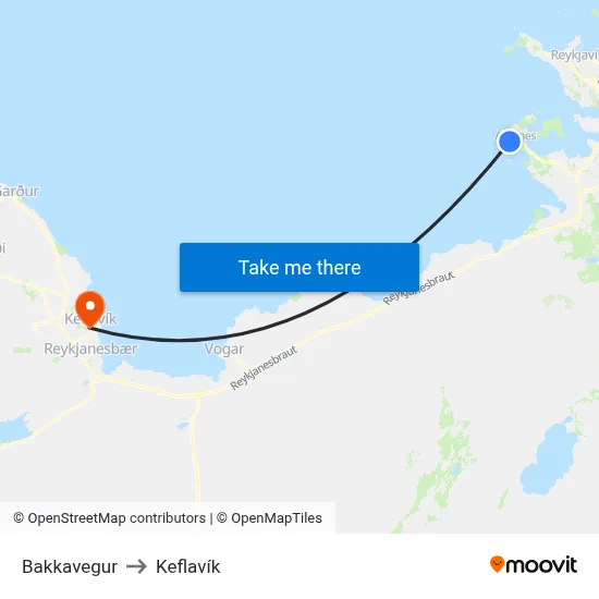 Bakkavegur to Keflavík map