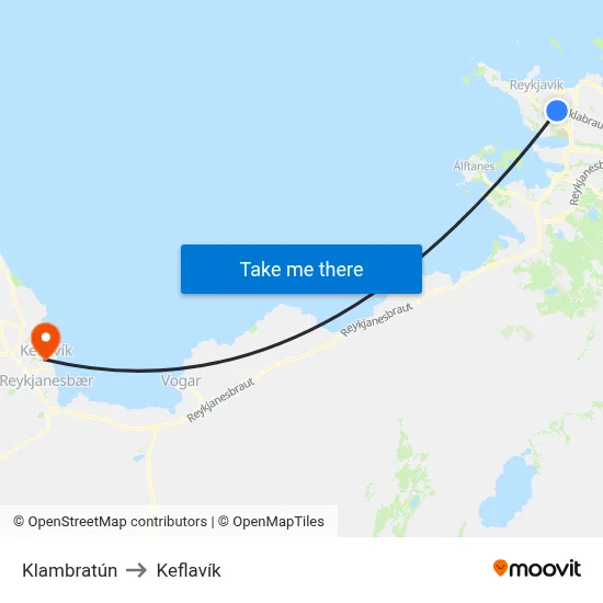 Klambratún to Keflavík map