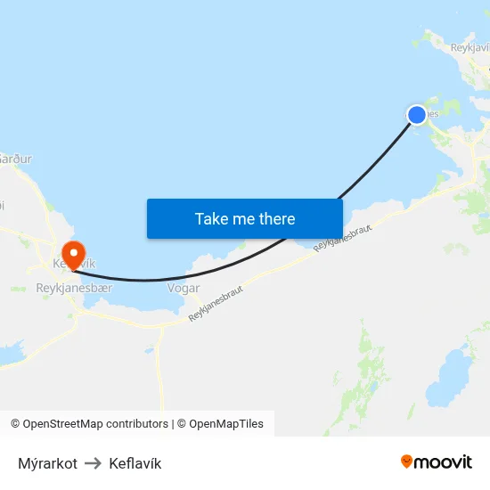 Mýrarkot to Keflavík map