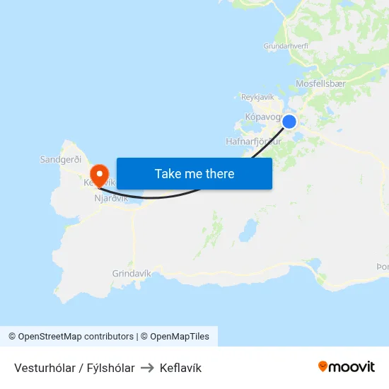 Vesturhólar / Fýlshólar to Keflavík map