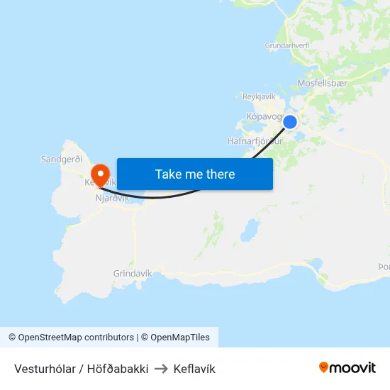 Vesturhólar / Höfðabakki to Keflavík map