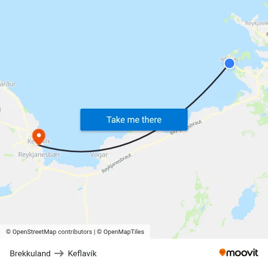 Brekkuland to Keflavík map