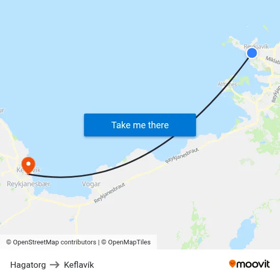 Hagatorg to Keflavík map