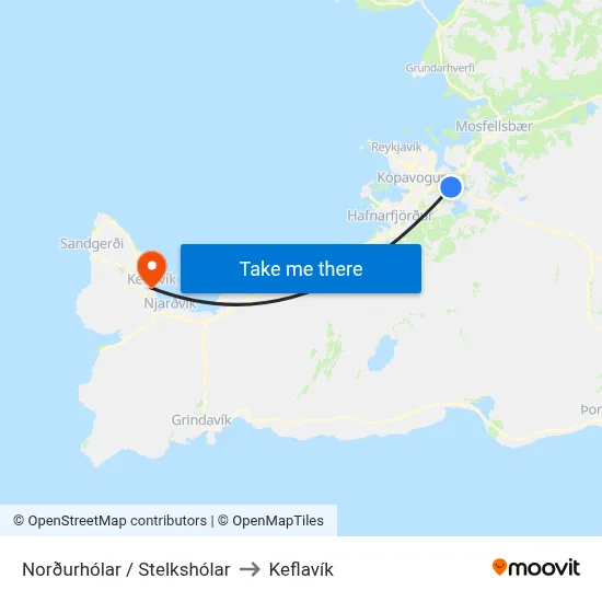 Norðurhólar / Stelkshólar to Keflavík map