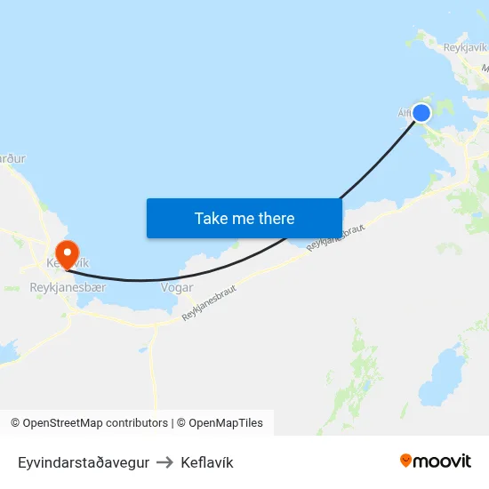 Eyvindarstaðavegur to Keflavík map