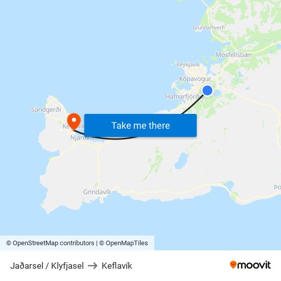 Jaðarsel / Klyfjasel to Keflavík map