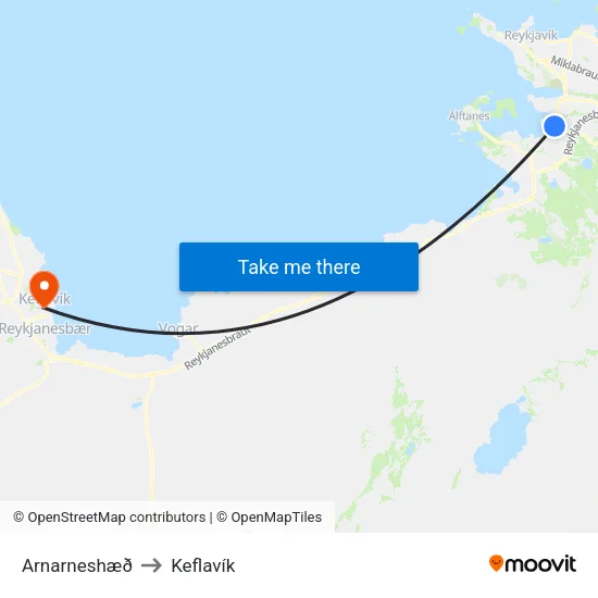 Akrar to Keflavík map