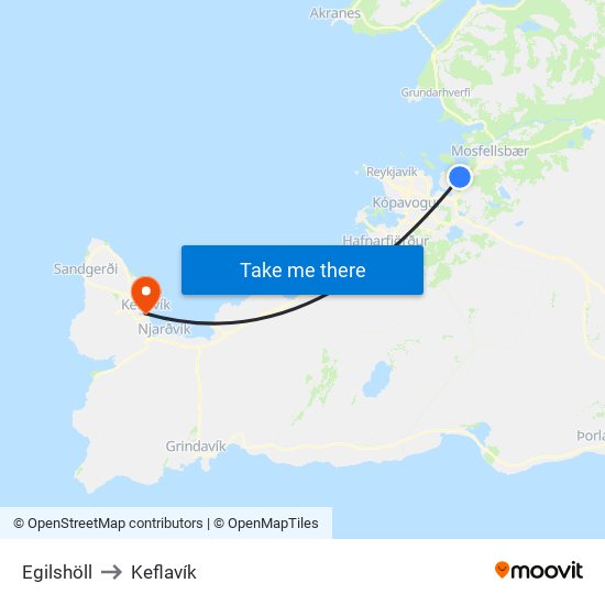 Egilshöll to Keflavík map