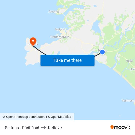 Selfoss - Ráðhúsið to Keflavík map