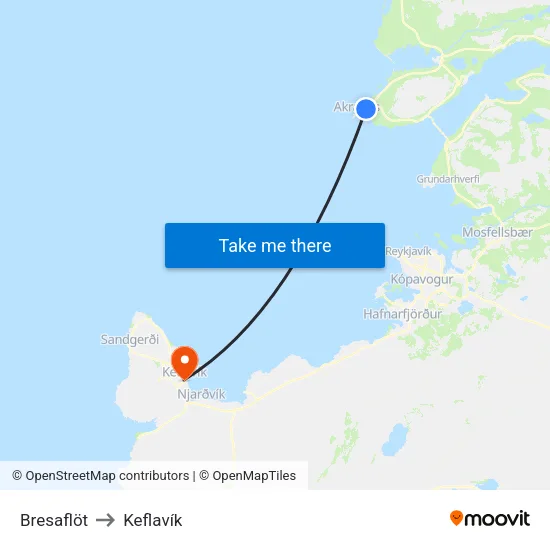 Bresaflöt to Keflavík map
