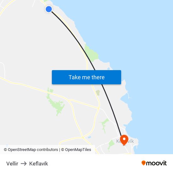 Vellir to Keflavík map