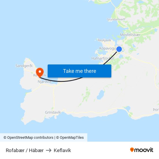 Rofabær / Hábær to Keflavík map