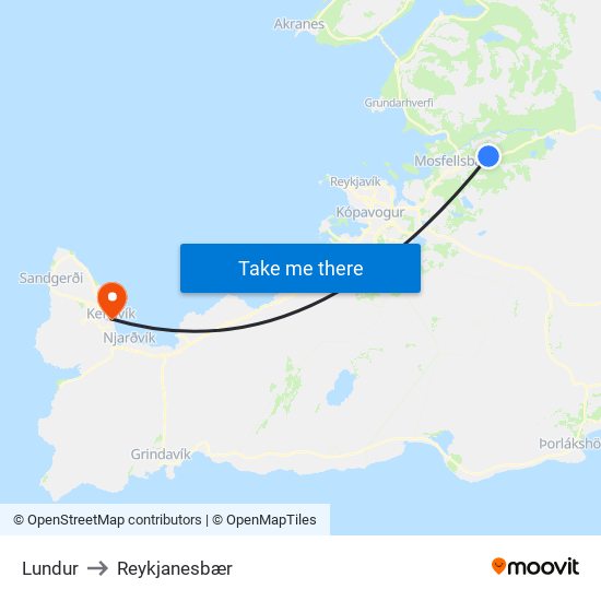 Lundur to Reykjanesbær map