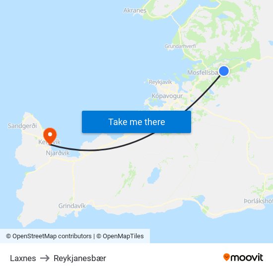 Laxnes to Reykjanesbær map