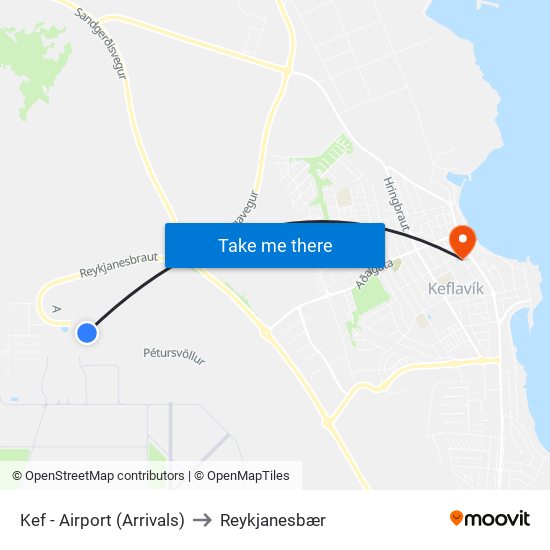Kef - Airport (Arrivals) to Reykjanesbær map