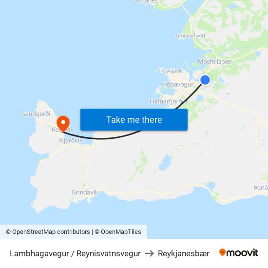 Lambhagavegur / Reynisvatnsvegur to Reykjanesbær map