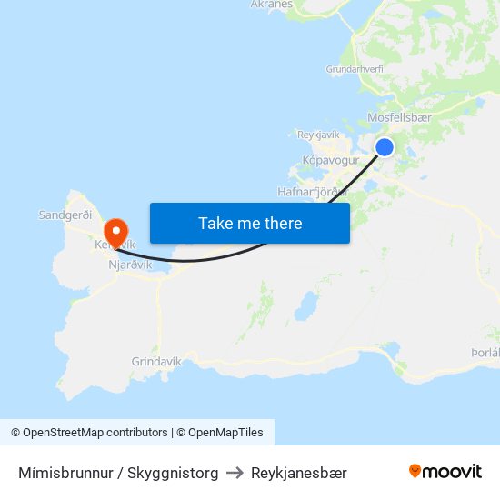 Mímisbrunnur / Skyggnistorg to Reykjanesbær map