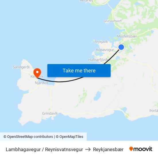 Lambhagavegur / Reynisvatnsvegur to Reykjanesbær map