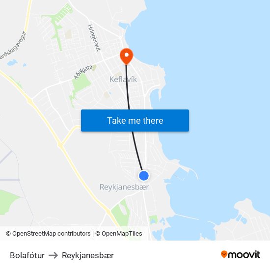 Bolafótur to Reykjanesbær map