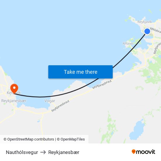 Nauthólsvegur to Reykjanesbær map