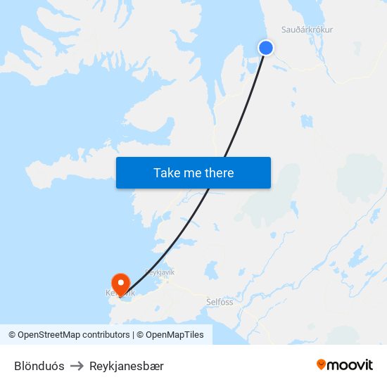 Blönduós to Reykjanesbær map