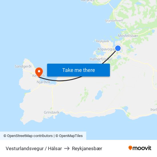 Vesturlandsvegur / Hálsar to Reykjanesbær map