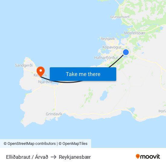 Elliðabraut / Árvað to Reykjanesbær map