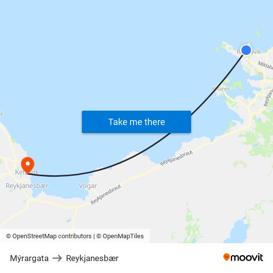 Mýrargata to Reykjanesbær map
