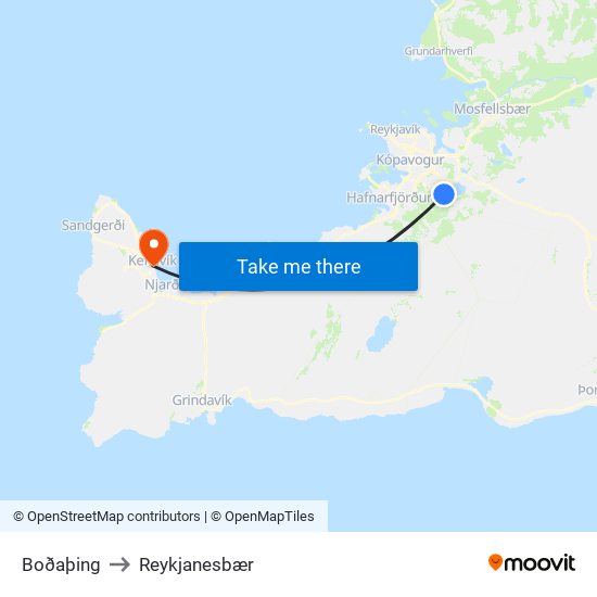 Boðaþing to Reykjanesbær map